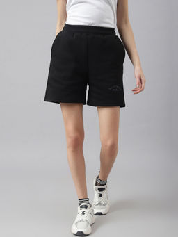 Fitkin - Women Black High Waisted Fleece Shorts