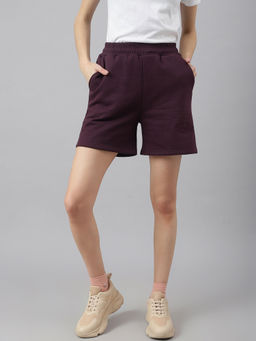 Fitkin - Women Maroon High Waist Fleece Shorts