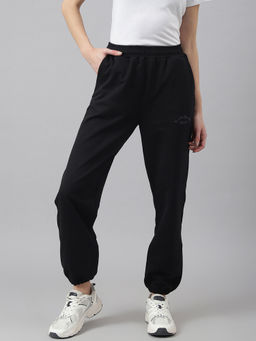 Fitkin - Women Black Solid Oversized Fleece Jogger Pant