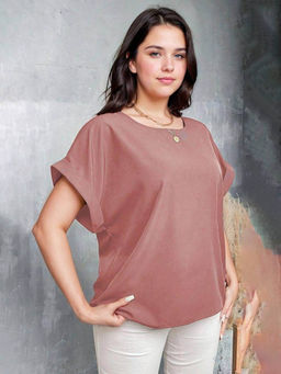 KOTTY - Womens Solid Half Sleeves Jade Pink Top