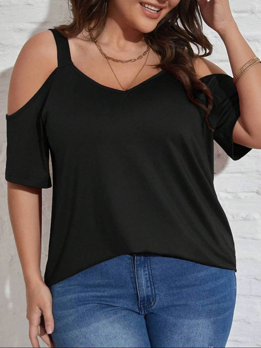 KOTTY Womens Solid Night Black Pull On One Round Neck Top