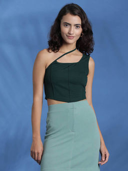 KOTTY - Womens Solid Sleeveless Regular Fit Bottle Green Top