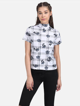 KOTTY - Womens Floral Half Sleeve Regular Fit Aircraft White Top