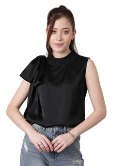 KOTTY - Womens Solid Sleeveless Regular Fit Eerie Black Top
