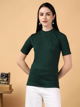 KOTTY - Womens Solid Green High Neck Top - Stylish and Comfortable Fashion Wear