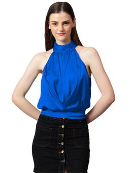 KOTTY - Womens Solid Sleeveless Regular Fit Royal Navy Blue Top