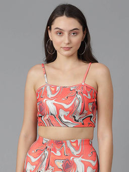 KOTTY - Womens Printed Sleeveless Regular Wisley Pink Crop Top