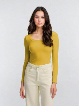 KOTTY - Womens Solid Long Sleeve Regular Ceylon Yellow Top