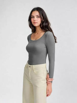 KOTTY - Womens Solid Long Sleeve Regular Frost Grey Top