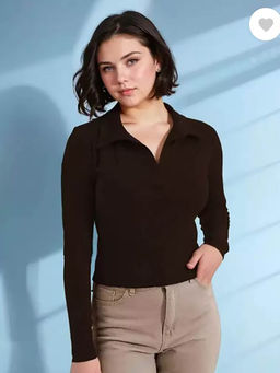 KOTTY - Womens Solid Long Sleeve Regular Fit Tetsu-Guro Black Top