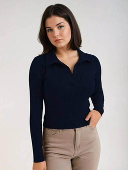 KOTTY - Womens Solid Long Sleeve Regular Fit Corbeau Top