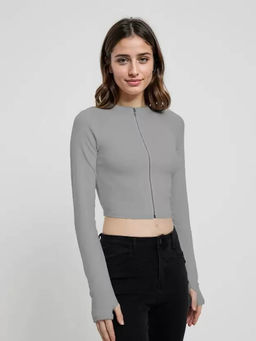 KOTTY - Womens Solid Long Sleeve Regular Fit Basalt Grey Top