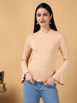 KOTTY - Womens Solid Beige High Neck Top - Stylish and Comfortable Fashion Wear