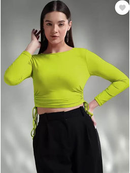 KOTTY - Womens Solid Long Sleeve Regular Fit Trendy Green Top