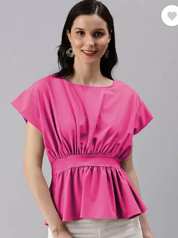 KOTTY - Womens Solid Flutter Sleeve Regular Fit Flamingo Pink Top