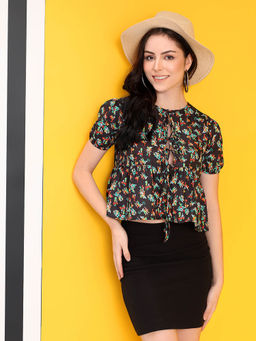 KOTTY - Womens Floral Half Sleeves Regular Fit Chocolate Plum Top