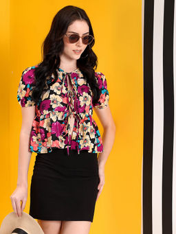 KOTTY - Womens Floral Half Sleeves Regular Fit Opalescent Coral Top