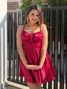 Tandul - Maroon Satin Sleeveless Dress