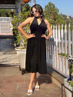 Tandul - Black Lycra Sleeveless Dress