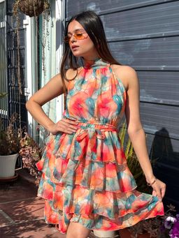 Tandul - Multi-Color Georgette Sleeveless Dress