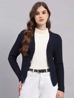 Monte Carlo - Navy Blue Wool Blend Full Sleeves Cardigan