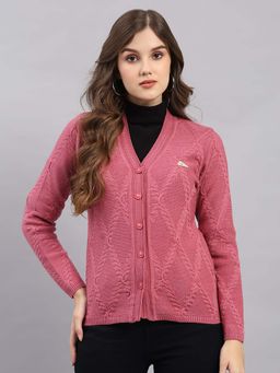 Monte Carlo - Pink Wool Blend Full Sleeves Cardigan