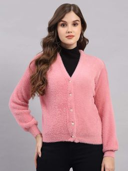 Monte Carlo - Pink Wool Blend Full Sleeves Cardigan