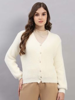 Monte Carlo - White Wool Blend Full Sleeves Cardigan