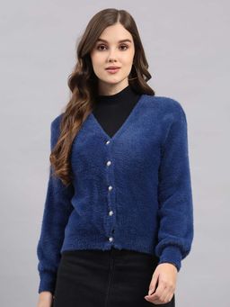 Monte Carlo - Blue Wool Blend Full Sleeves Cardigan