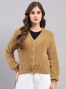 Monte Carlo - Brown Wool Blend Full Sleeves Cardigan