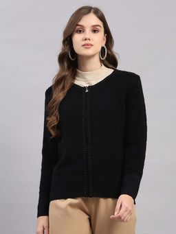 Monte Carlo - Black Wool Blend Full Sleeves Cardigan