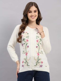 Monte Carlo - Off White Wool Blend Full Sleeves Cardigan