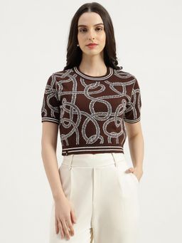 United Colors of Benetton - Brown Pure Cotton Half Sleeves Sweater