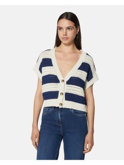 Silvian Heach - Blue Cotton Blend Half Sleeves Cardigan