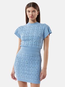 Silvian Heach - Blue Viscose Half Sleeves Sweater