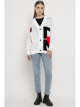 DKNY - White Viscose Full Sleeves Cardigan