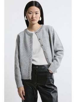 Karen Millen - Grey Polyester Full Sleeves Cardigan