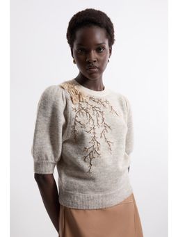 Karen Millen - Off White Polyester Half Sleeves Sweater