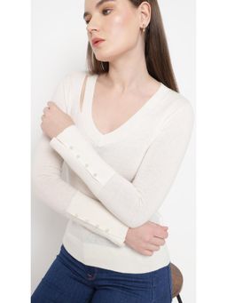 Salsa Jeans - White Wool Full Sleeves Sweater