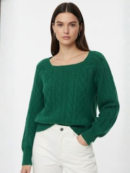 Outzidr - Green Polyester Full Sleeves Sweater