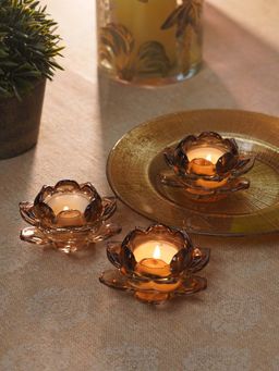 Pure Home + Living - Amber Lotus Shaped Tea Light Holders (Pack of 3)
