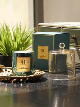 Pure Home + Living - Teal Scented Wax Filled Bell Jar Candle - Rose & Summer Berry