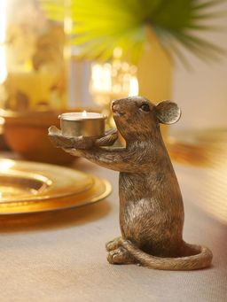 Pure Home + Living - Gold Polyresin Mouse Candle Holder