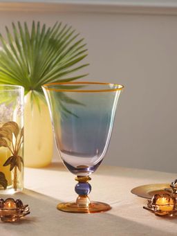 Pure Home + Living - Blue Ombre Vase with Gold Rim - Small