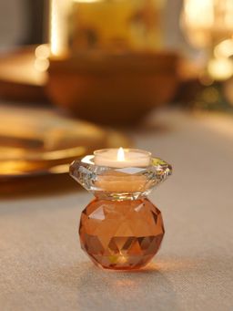 Pure Home + Living - Dark & Light Amber Cut Glass Crystal Candle Holder
