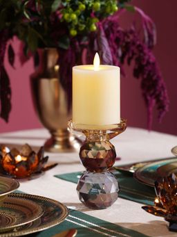 Pure Home + Living - Gold Grey Cut Glass Crystal Candle Holder