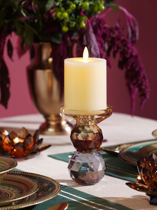 Pure Home + Living Gold Grey Cut Glass Crystal Candle Holder