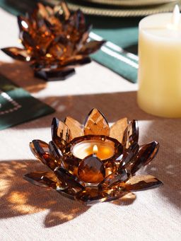 Pure Home + Living - Gold Lotus Shaped Crystal Candle Holder