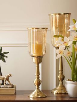 Pure Home + Living - Amber Glass Hurricane Candle Holder