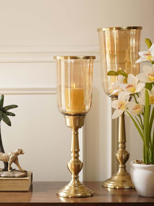 Pure Home + Living Amber Glass Hurricane Candle Holder